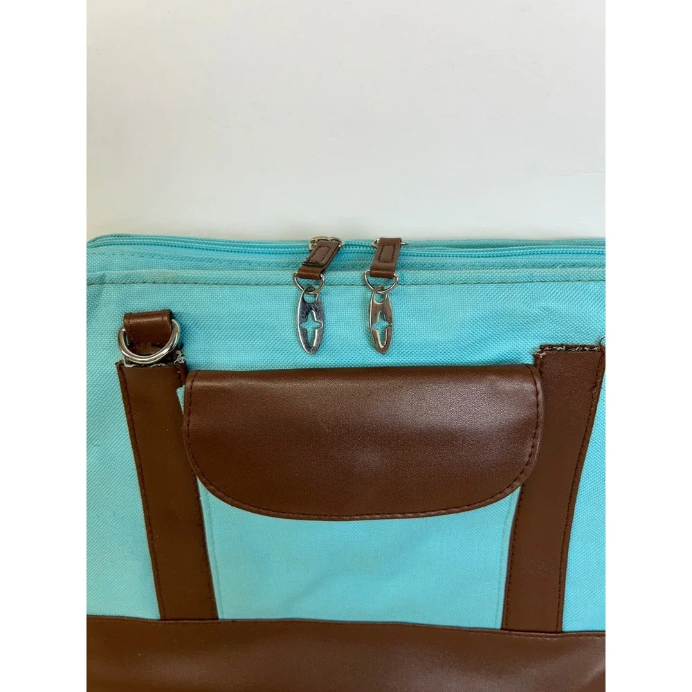 Turquoise Canvas Bible/Book bag Brown Trim Crossbody Briefcase‎ 12 Inch